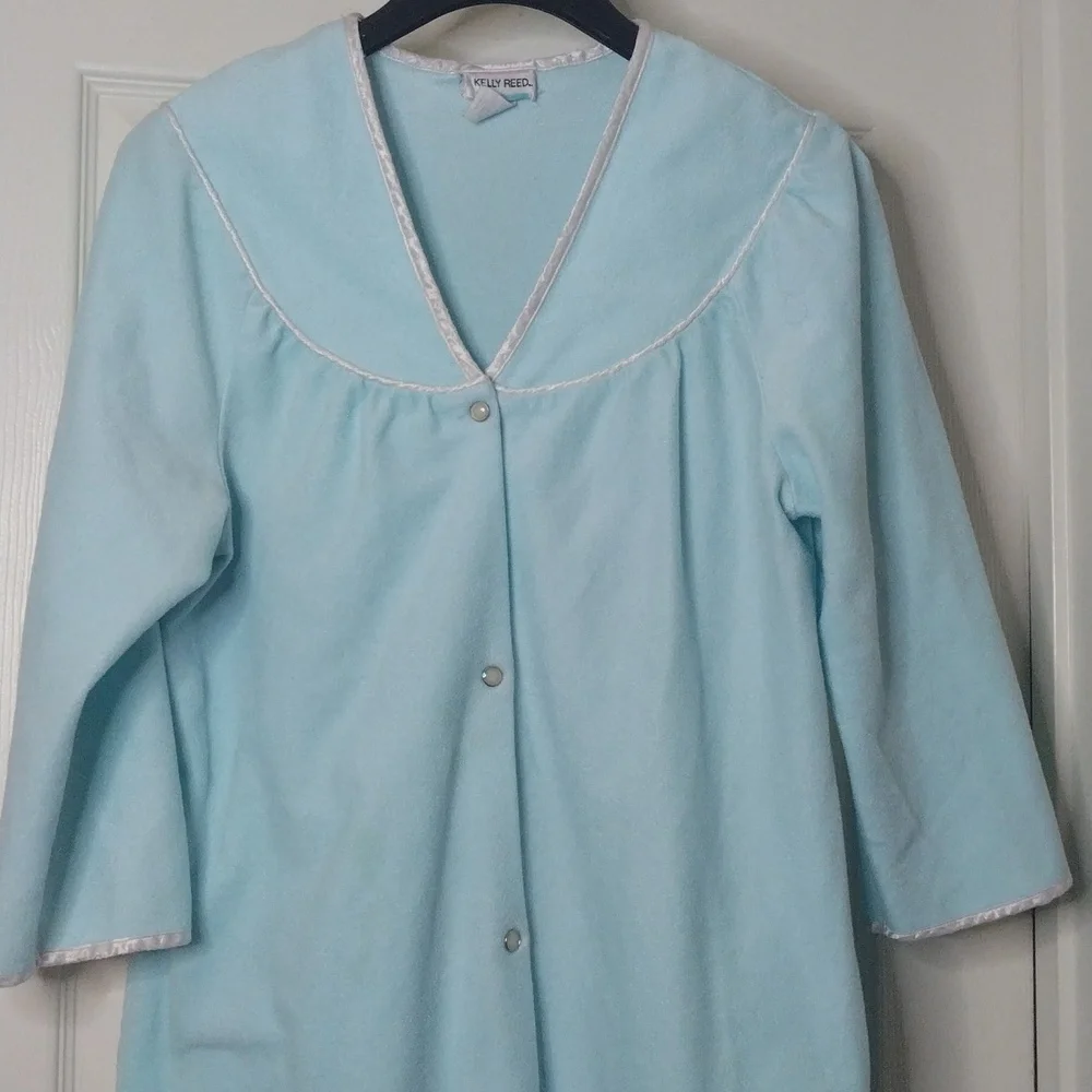 Vtg KELLY REED Blue long‎ sleeve snap front robe with pockets Size Medium